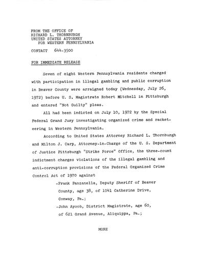 Seven of eight residents charged with participation in illegal gambling and public corruption in Beaver County were arraigned today