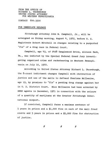 Attorney John W. Campbell, Jr. will be arraigned on charges relating to a purported fix of a drug case in federal court