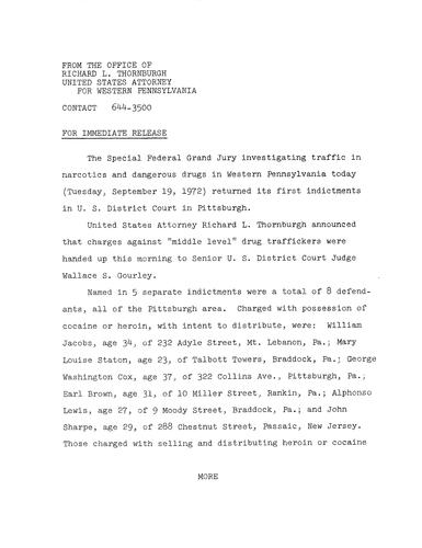 The special federal grand jury returned its first indictments in the U.S. District Court in Pittsburgh