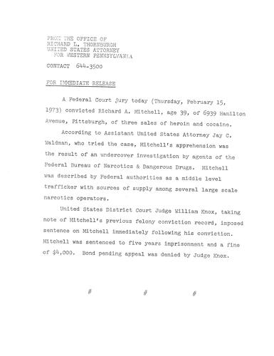 A federal court jury convicted Richard Mitchell of three sales of heroin and cocaine