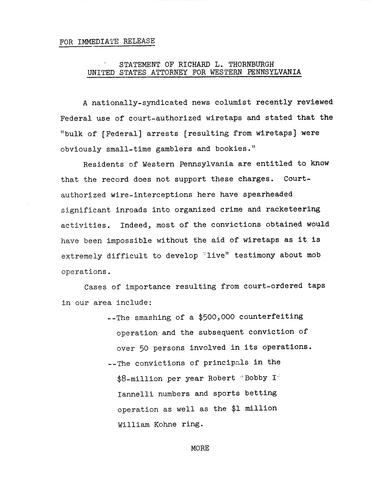 Statement regarding court-authorized wire tapping