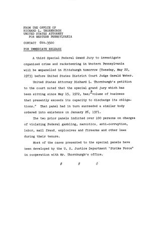A third special federal grand jury to investigate organized crime and racketeering in Western PA will be empanelled