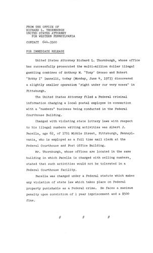 Thornburgh charged a local postal employee in connection with a numbers business being conducted in the Federal Courthouse Building