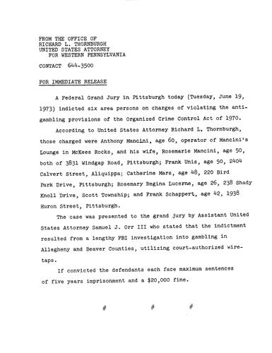 A federal grand jury indicted six people on charges of violating the anti-gambling provisions of the Organized Crime Control Act of 1970