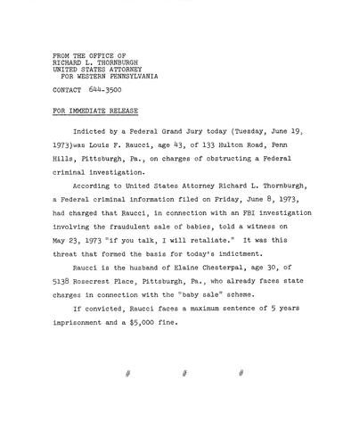 Louis Raucci was indicted on charges of obstructing a federal criminal investigation