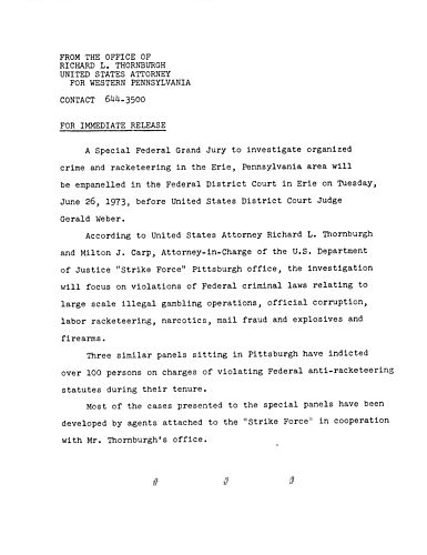 A special federal grand jury to investigate organized crime and racketeering in the Erie area will be empanelled on Tuesday,