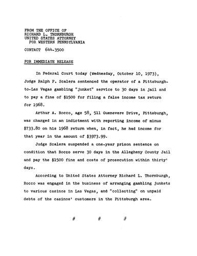 Judge Ralph Scalera sentenced the operator of a Pittsburgh-Law Vegas gambling junket to 30 days in jail