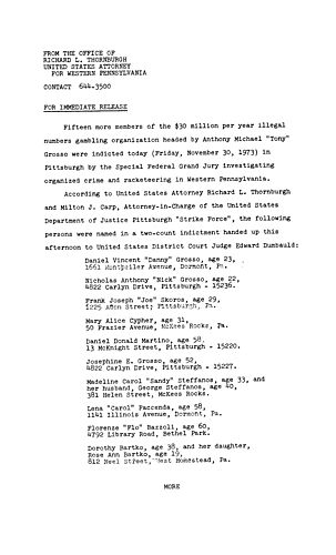 Fifteen more members of the $30 million per year illegal numbers gambling organization headed by Anthony Grosso were indicted today
