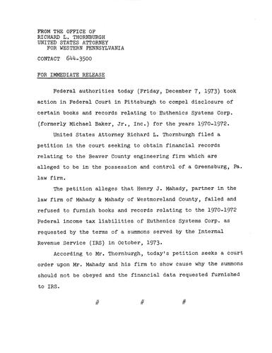 Federal authorities took action to compel disclosure of certain books and records relating to Euthenics Systems Corp.