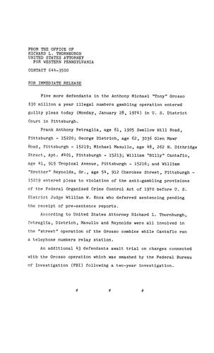 Five more defendants in the Anthony Grosso $30 million a year in illegal numbers gambling operation entered guilty pleas today
