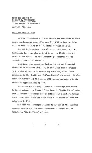 An Erie labor leader was sentenced to four years imprisonment by federal Judge William Knox