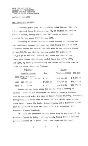 A federal grand jury indicted Harry H. Jessup on four counts of income tax evasion