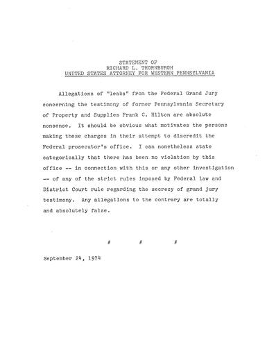 Allegations of leaks from the federal grand jury concerning the testimony of former PA Secretary of Property and Supplies are nonsense
