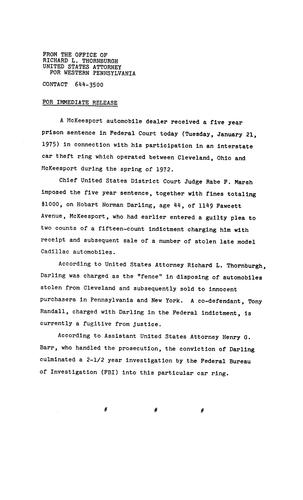 A McKeesport automobile dealer received a five year sentence in federal court in connection with his participation in an interstate car theft