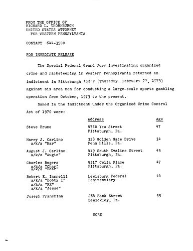 A special federal grand jury returned an indictment against six area men for conducting a large-scale sports gambling operation