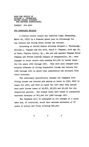 A Clarion County couple was indicted for tax evasion and filing false income tax returns