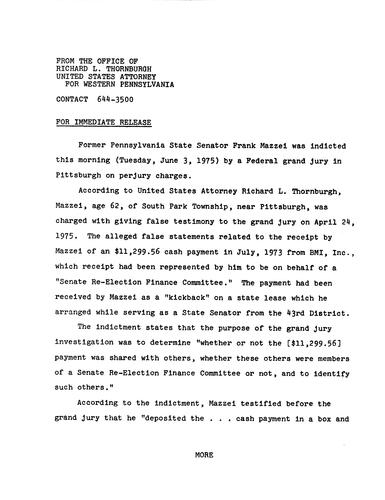 Senator Frank Mazzei was indicted by a federal grand jury on perjury charges