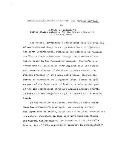 Narcotics and dangerous drugs: the federal approach,