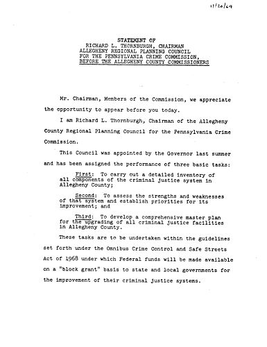 Statement for the Pennsylvania Crime Commission before the Allegheny Commissioners