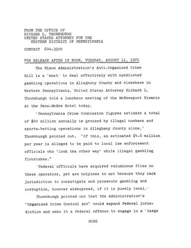 The Nixon Administration's Anti-Organized Crime Bill is a must to deal with syndicated gambling operations in Allegheny County