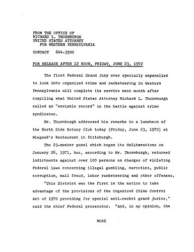 The first federal grand jury ever specially empaneled to look into organized crime and racketeering in Western Pennsylvania, will complete its service next month