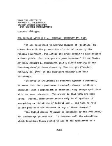 We are accustomed to hearing charges of 'politics' in connection with the prosecution of criminal cases by the federal government