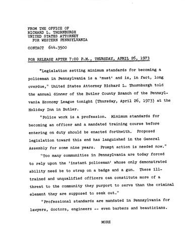 Legislation setting minimum standards for becoming a policeman in Pennsylvania is long overdue
