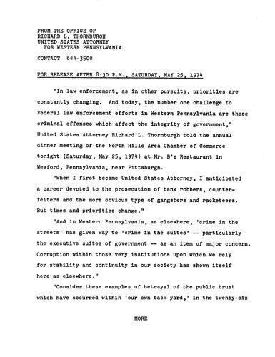 The number one challenge to federal law enforcement efforts in Western Pennsylvania are those criminal offenses which affect the integrity of the government