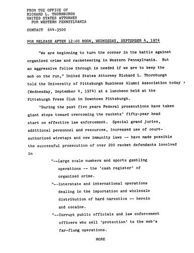 We are beginning to turn the corner in the battle against organized crime and racketeering in Western Pennsylvania