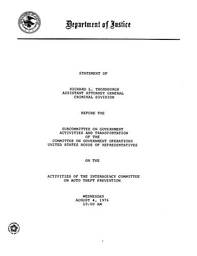 Activities of the Interagency Committee on Auto Theft Prevention, Washington, D.C.