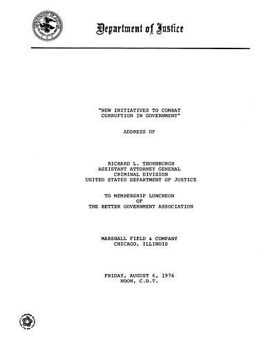 "New Limitations to Combat Corruption in Government," Better Government Association, Chicago, IL