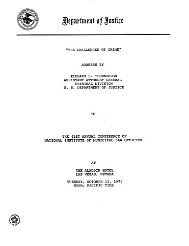 "The Challenges of Crime," National Institute of Municipal Law Offices, Las Vegas, NV