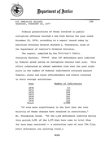 Federal prosecutions of those involved in public corruption offenses reached a new high