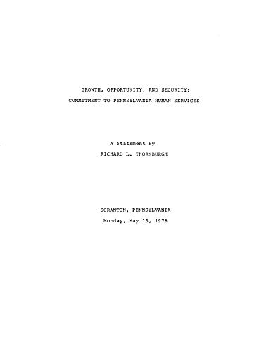 "Growth, Opportunity, and Security: Commitment to Pennsylvania Human Services," Scranton, PA