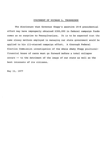Thornburgh urged investigation of Shapp political-financial house of cards