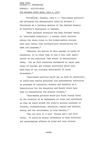 Advocated "zero-based politics," Oakland Kiwanis