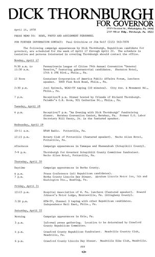 Schedule of campaign appearances for week of April 17 through April 22