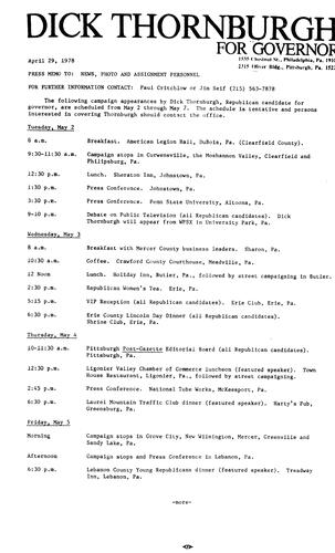 Schedule of campaign appearances for week of May 2 through May 7