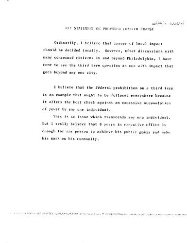 Thornburgh opposed the third term proposed charter changes in Philadelphia