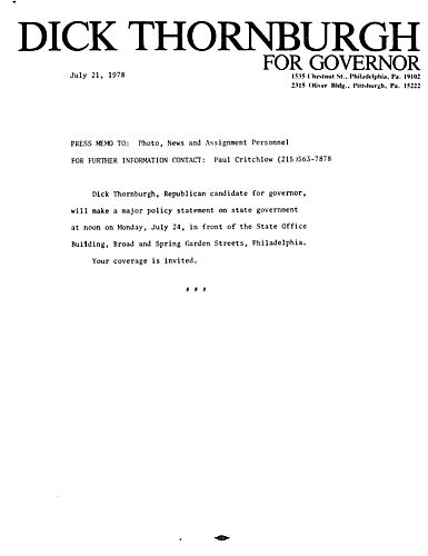 Will make major policy statement on state government on July 24, Philadelphia, PA