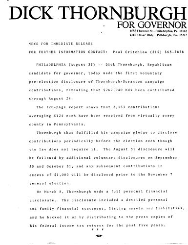 Release on financial disclosures, Philadelphia, PA
