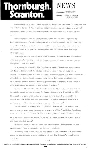 The Pittsburgh Post-Gazette and The Philadelphia Daily News endorsed Thornburgh and Scranton, Philadelphia, PA