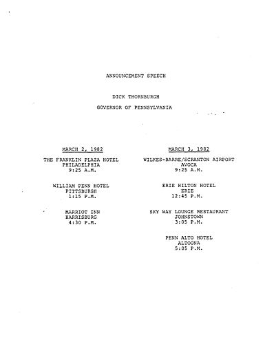 Governor Thornburgh Announcement Speech