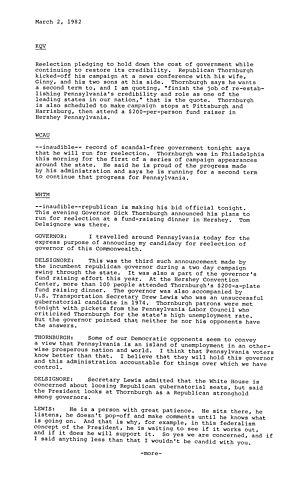 News Stations Transcripts regarding Campaign Announcement, Hershey, PA