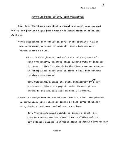 Thornburgh's Accomplishments