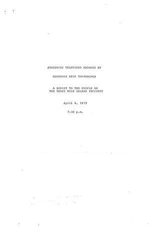 "A Report to the People on the Three Mile Island (TMI) Incident," Harrisburg, PA