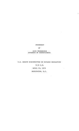 Testimony before the U.S. Senate Subcommittee on Nuclear Regulations regarding Three Mile Island (TMI), Washington D.C.