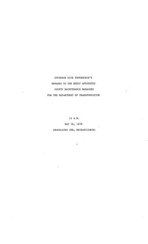 County Maintenance Managers, Department of Transportation, Mechanicsburg, PA