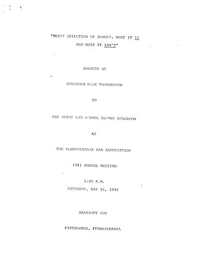 "Merit Selection of Judges, What It Is and What It Isn't," Pennsylvania Bar Association, Pittsburgh, PA