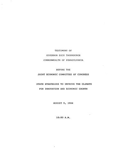 "State Strategies to Improve the Climate for Innovation and Economic Growth," Testimony before Joint Economic Committee of Congress, Washington, DC